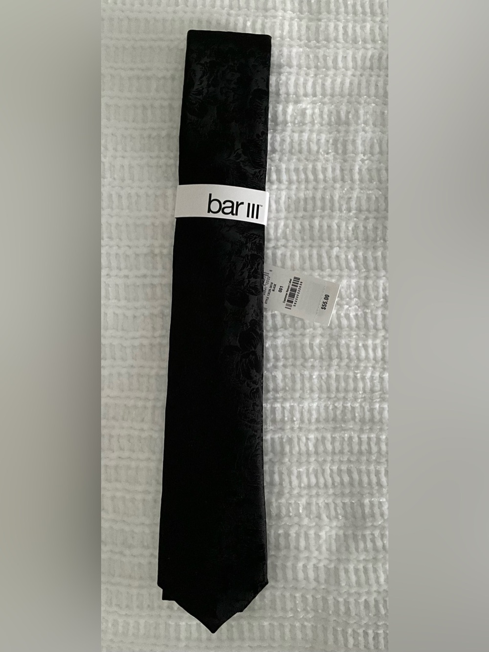 Bar III Black Floral Jacquard Tie